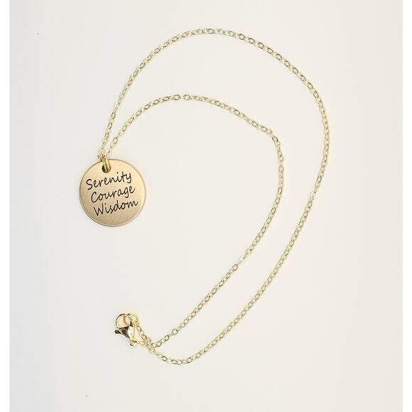 Matte Gold Serenity Prayer Necklace Courage Wisdom 12 Step AA NA Recovery Unique - Picture 5 of 6